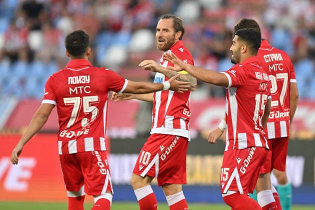 CRVENA ZVEZDA vs LARNE NORTHERN IRLAND LOIZOS LOIZOU Loizos Loizu, ALEKSANDAR KATAI, MOHAMMAD ABU FANI Mohamed Abu Fani football Crvena zvezda vs Larne Northern Irland during UEFA Champions league qualification match at Rajko Mitic stadium, Belgrade 29.07.2026 Foto: FOOTBALL, CRVENA ZVEZDA, RED STAR, UEFA CHAMPIONS LEAGUE QUALIFICATIONS, LARNE NORTHERN IRLAND Belgrade Rajko Mitic stadium Serbia Copyright: xMarkoxMetlasx xMNxPressx