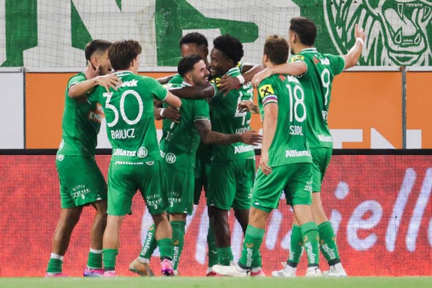 SOCCER - UEFA ECL, Rapid vs Coloma VIENNA,AUSTRIA,29.JUL.26 - SOCCER - UEFA Conference League, qualification, SK Rapid Wien vs FC Santa Coloma. Image shows the rejoicing of Rapid.  GEPAxpictures xDavidxBitzan