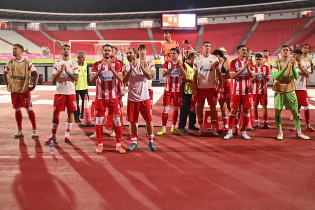 CRVENA ZVEZDA vs LARNE NORTHERN IRLAND CELEBRATION football Crvena zvezda vs Larne Northern Irland during UEFA Champions league qualification match at Rajko Mitic stadium, Belgrade 29.07.2026 Foto: FOOTBALL, CRVENA ZVEZDA, RED STAR, UEFA CHAMPIONS LEAGUE QUALIFICATIONS, LARNE NORTHERN IRLAND Belgrade Rajko Mitic stadium Serbia Copyright: xMarkoxMetlasx xMNxPressx