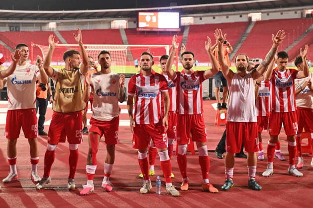 CRVENA ZVEZDA vs LARNE NORTHERN IRLAND CELEBRATION football Crvena zvezda vs Larne Northern Irland during UEFA Champions league qualification match at Rajko Mitic stadium, Belgrade 29.07.2026 Foto: FOOTBALL, CRVENA ZVEZDA, RED STAR, UEFA CHAMPIONS LEAGUE QUALIFICATIONS, LARNE NORTHERN IRLAND Belgrade Rajko Mitic stadium Serbia Copyright: xMarkoxMetlasx xMNxPressx