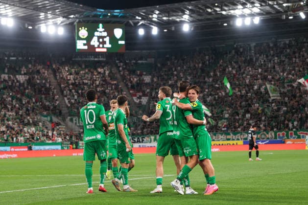 SOCCER - UEFA ECL, Rapid vs Coloma VIENNA,AUSTRIA,29.JUL.26 - SOCCER - UEFA Conference League, qualification, SK Rapid Wien vs FC Santa Coloma. Image shows the rejoicing of Rapid.  GEPAxpictures xDavidxBitzan