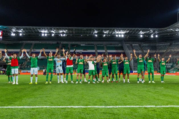 SOCCER - UEFA ECL, Rapid vs Coloma VIENNA,AUSTRIA,29.JUL.26 - SOCCER - UEFA Conference League, qualification, SK Rapid Wien vs FC Santa Coloma. Image shows the rejoicing of Rapid.  GEPAxpictures xPhilippxBrem