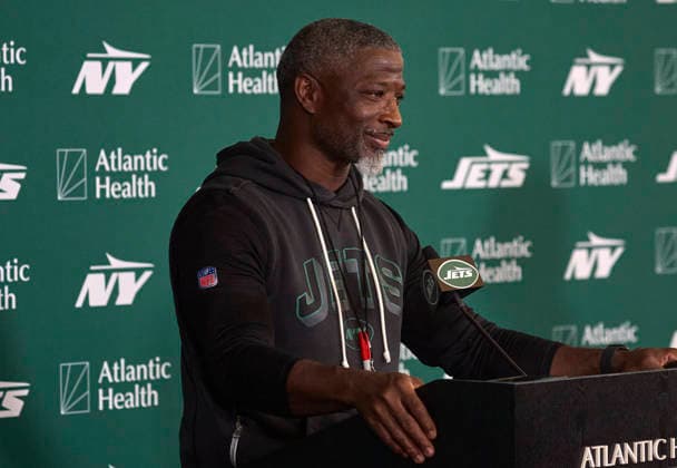 New York Jets head coach Aaron Glenn during press conference, PK, Pressekonferenz during training camp at the Atlantic Health Jets Training Center, Florham Park, New Jersey. CSM Florham Park United States - ZUMAc04_ 20260729_zma_c04_020 Copyright: xDuncanxWilliamsx
