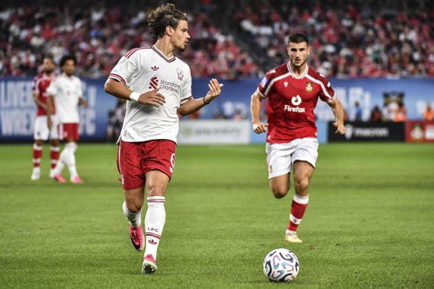 Milos Kerkez (Liverpool FC) on the ball during the pre-season friendly match between Liverpool FC and Wrexham AFC at Yankee Stadium on July 29, 2026 in Bronx, NY, United States.  Copyright: xRebekahxWynkoopx xSPPx Sportspressphoto_SPR198388