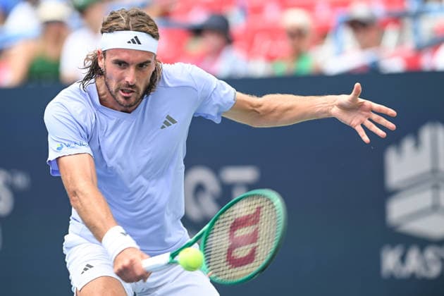 July 29, 2026, Washington, D.C, U.S: STEFANOS TSITSTIPAS hits a backhand during his match against Alex de Minaur at the Rock Creek Tennis Center. Tennis 2026 - Mubadala Open  - ZUMAg196 20260729_zap_g196_008 Copyright: xKylexGustafsonx