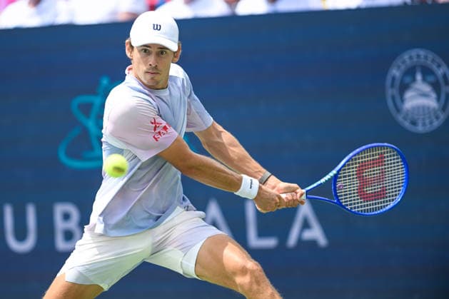 July 29, 2026, Washington, D.C, U.S: ALEX DE MINAUR hits a backhand during his match against Stefanos Tsitsipas at the Rock Creek Tennis Center. Tennis 2026 - Mubadala Open  - ZUMAg196 20260729_zap_g196_017 Copyright: xKylexGustafsonx