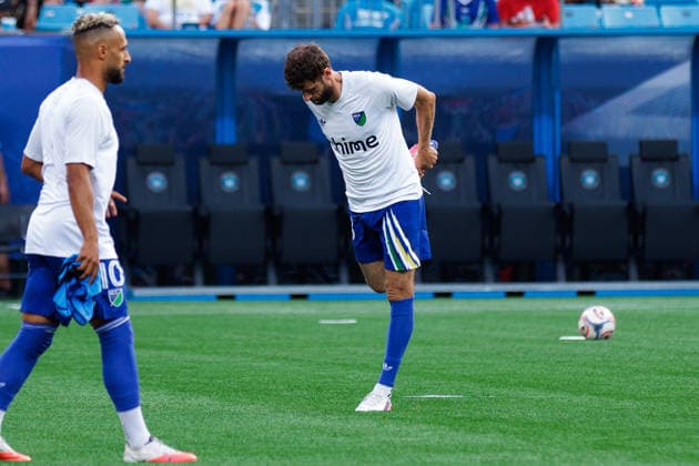 CHARLOTTE, NORTH CAROLINA - JULY 29, 2026: Thomas Müller of the MLS, Fussball Herren, USA All-Stars stretches prior to the star of the 2026 MLS All-Star Game between the MLS All-Stars and LIGA MX All-Stars at Bank of America Stadium in Charlotte, North Carolina. (Photo by Dennis Rojas Di Sports Photo Agency) Charlotte Bank of America Stadium North Carolina Copyright: xDennisxRojasx