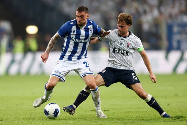Lech Poznan V Aarhus GF - UEFA Champions League 2026 2027 Second Qualifying Round Second Leg Filip Jagiello and Kristian Arnstad during the UEFA Champions League 2026 2027 Second Qualifying Round Second Leg match between Lech Poznan and Aarhus GF at Enea Stadium in Poznan, Poland, on July 29, 2026. Poznan Poland  Copyright: xPiotrxMatusewiczx originalFilename:matusewicz-lechpozn260729_npfCk.jpg