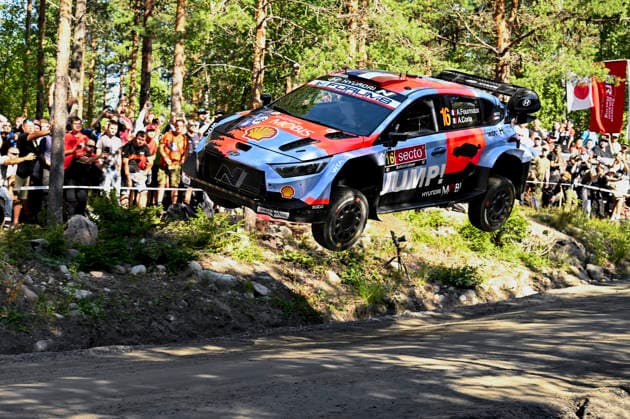 LKS 20260730 Hyundai s Adrien Fourmaux steers with co-driver Alexandre Coria during the Ruuhimäki test stage of the WRC, Motorsport Rallye, WM Rally Finland in Jyväskylä, Finland on July 30, 2026. - RONI REKOMAA Jyväskylä Finland Z3EXRiwt9OE  Copyright: xRonixRekomaax Z3EXRiwt9OE
