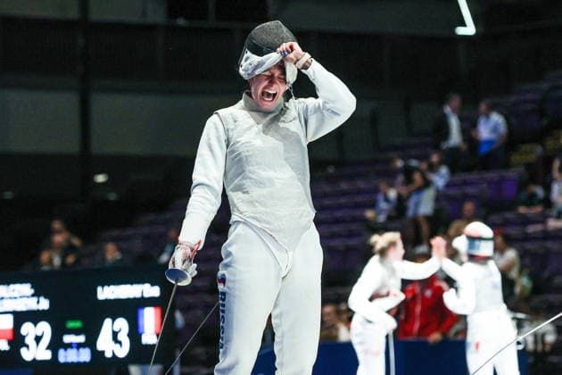 CHINA, HONG KONG - JULY 30, 2026: Athlete Anna Solovyova represents Russia in her team foil event during the 2026 Kerry Fencing World Championships. Mikhail Sinitsyn TASS  95618943