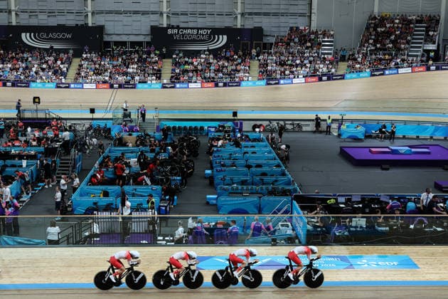 Glasgow 2026 Commonwealth Games Picture by Alex Whitehead SWpix.com - 30 07 2026 - Glasgow 2026 Commonwealth Games - Track cycling, Rad, Radsport, Bahnrad, Bahn and Para Track Cycling - Sir Chris Hoy Velodrome, Glasgow, Scotland - Women s 4000m Team Pursuit Qualifying - Josie Knight, Madelaine Leech, Grace Lister, Abigail Miller of England Glasgow Sir Chris Hoy Velodrome Scotland Copyright: x xSWpix.comx(t axPhotographyxHubxLtd)xAlexxWhitehead SWpix.comx SWP-3030-15898