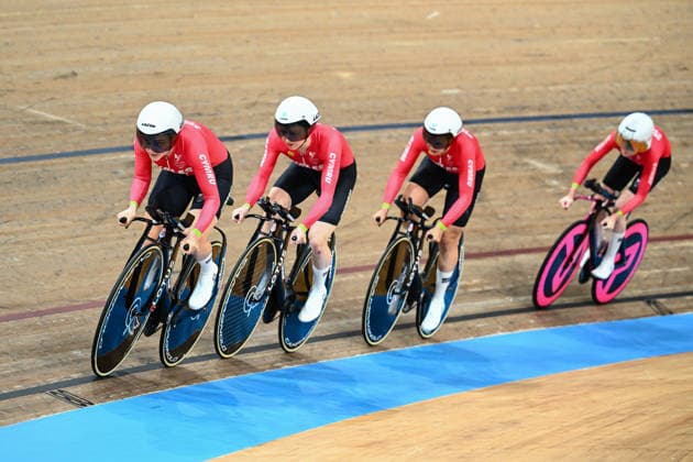 Glasgow 2026 Commonwealth Games Picture by Olly Hassell SWpix.com - 30 07 2026 - Glasgow 2026 Commonwealth Games - Track cycling, Rad, Radsport, Bahnrad, Bahn and Para Track Cycling - Sir Chris Hoy Velodrome, Glasgow, Scotland - Women s 4000m Team Pursuit Qualifying - Megan Barker, Anna Morris, Ciara Oliva, Jessica Roberts of Wales Glasgow Sir Chris Hoy Velodrome Scotland Copyright: x xSWpix.comx(t axPhotographyxHubxLtd)xOllyxHassell SWpix.comx SWP-3030-15914