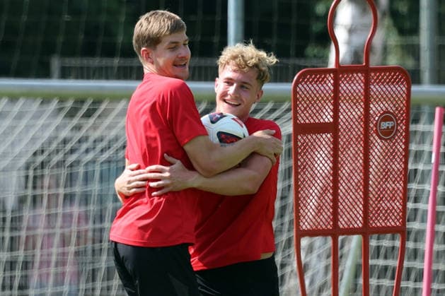 30.07.2026, xrekx, Fussball 2.Bundesliga, 1.FC Kaiserslautern - Training v.l. Paul Joly (1.FC Kaiserslautern) Mika Haas (1.FC Kaiserslautern) (DFL DFB REGULATIONS PROHIBIT ANY USE OF PHOTOGRAPHS as IMAGE SEQUENCES and or QUASI-VIDEO) Kaiserslautern *** July 30, 2026, xrekx, Soccer 2. Bundesliga, 1 FC Kaiserslautern Training v l Paul Joly 1 FC Kaiserslautern Mika Haas 1 FC Kaiserslautern DFL DFB REGULATIONS PROHIBIT ANY USE OF PHOTOGRAPHS AS IMAGE SEQUENCES AND OR QUASI-VIDEO Kaiserslautern