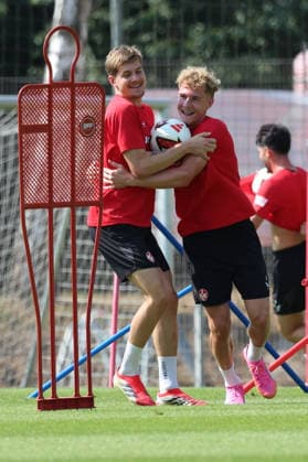 30.07.2026, xrekx, Fussball 2.Bundesliga, 1.FC Kaiserslautern - Training v.l. Paul Joly (1.FC Kaiserslautern) Mika Haas (1.FC Kaiserslautern) (DFL DFB REGULATIONS PROHIBIT ANY USE OF PHOTOGRAPHS as IMAGE SEQUENCES and or QUASI-VIDEO) Kaiserslautern *** July 30, 2026, xrekx, Soccer 2. Bundesliga, 1 FC Kaiserslautern Training v l Paul Joly 1 FC Kaiserslautern Mika Haas 1 FC Kaiserslautern DFL DFB REGULATIONS PROHIBIT ANY USE OF PHOTOGRAPHS AS IMAGE SEQUENCES AND OR QUASI-VIDEO Kaiserslautern