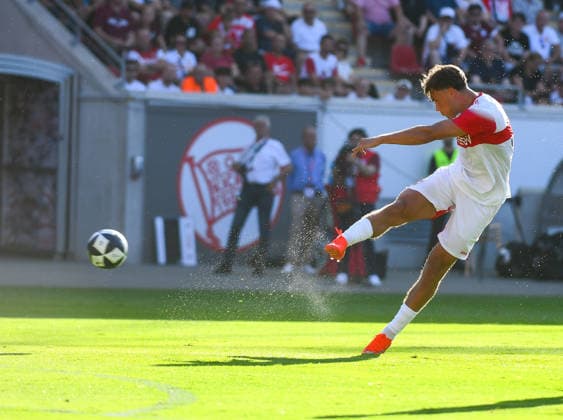 29.07.2026, xpsx, Fussball Testspiel, Kickers Offenbach - VfB Stuttgart v.l. Chema Andres (VfB Stuttgart) (DFL DFB REGULATIONS PROHIBIT ANY USE OF PHOTOGRAPHS as IMAGE SEQUENCES and or QUASI-VIDEO) emspor Offenbach