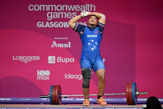 COM26 WEIGHTLIFTING, Jack Opeloge of Samoa competes in the Men™s 110kg Weightlifting during the Glasgow 2026 Commonwealth Games at the SEC Armadillo in Glasgow, Scotland, Thursday, July 30, 2026. ( NO ARCHIVING, EDITORIAL USE ONLY Glasgow Scotland United Kingdom  Copyright: xLUKASxCOCHx 20260730193422486805