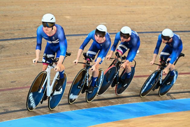 Glasgow 2026 Commonwealth Games Picture by Olly Hassell SWpix.com - 30 07 2026 - Glasgow 2026 Commonwealth Games - Track cycling, Rad, Radsport, Bahnrad, Bahn and Para Track Cycling - Sir Chris Hoy Velodrome, Glasgow, Scotland - Men s 4000m Team Pursuit Qualifying - Michael Gill, Logan Maclean, Elliot Rowe, Tim Shoreman of Scotland Glasgow Sir Chris Hoy Velodrome Scotland Copyright: x xSWpix.comx(t axPhotographyxHubxLtd)xOllyxHassell SWpix.comx SWP-3030-15950