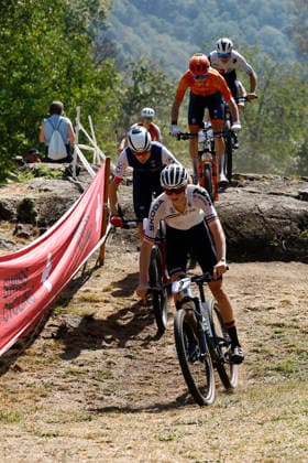 30.07.2026, Monteceneri, Monte Ceneri, 2026 UEC MTB European Championship, EM, Europameisterschaft XCC Men Junior s Final (cross country short track), Elias Hückmann 2 (GER), Noa Filippi 1 (FRA), Daan Bakelaar 3 (NED) and Marwan Barhoumi 5 (SUI) Monteceneri Monte Ceneri Ticino Switzerland *** July 30, 2026, Monteceneri, Monte Ceneri, 2026 UEC MTB European Championship XCC Men s Junior Final, Cross Country Short Track, Elias Hückmann 2 GER, Noa Filippi 1 FRA, Daan Bakelaar 3 NED, and Marwan Barhoumi 5 SUI, Monteceneri, Monte Ceneri, Ticino, Switzerland Copyright: xJustPictures.ch FrancescoxMinghettix jp-en-FrMi-_NG_0753