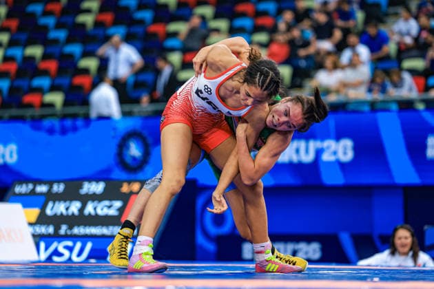 U17, U 17 Wrestling World Championships 53kg WW - Marlee Jade Solomon (USA) df. Mariia Zhytovoz (HUN) *** U17 Wrestling World Championships, 53 kg WW: Marlee Jade Solomon (USA) defeated Mariia Zhytovoz (HUN) by fall Copyright: xUnitedxWorldxWrestlingx xAmirrezx UWW-U17-WC-BAKU-2026