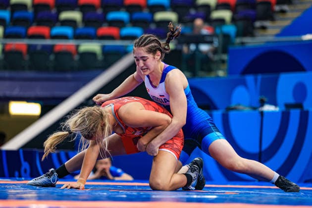U17, U 17 Wrestling World Championships 61kg WW - Kamila Temiraeva (RUS) df. Zea Balazs (HUN) *** U17 Wrestling World Championships, 61 kg WW: Kamila Temiraeva (RUS) def. Zea Balazs (HUN) Copyright: xUnitedxWorldxWrestlingx xAmirrezx UWW-U17-WC-BAKU-2026