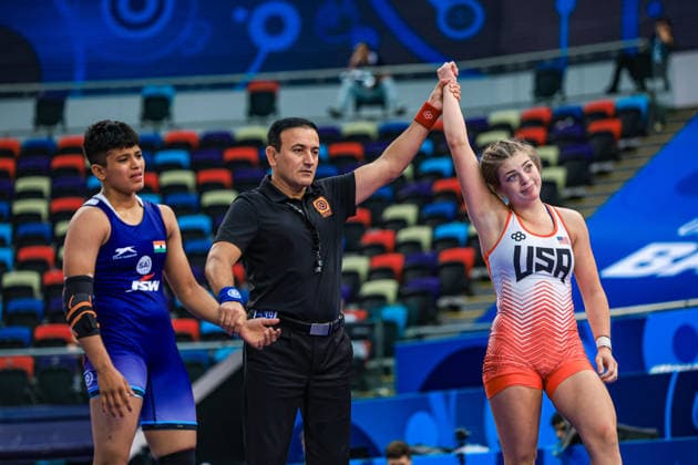 U17, U 17 Wrestling World Championships 61kg WW - Landri Paige Von Gonten (USA) df. Avanshika Avanshika (IND) *** U17 Wrestling World Championships, 61 kg WW: Landri Paige Von Gonten (USA) def. Avanshika Avanshika (IND) Copyright: xUnitedxWorldxWrestlingx xAmirrezx UWW-U17-WC-BAKU-2026
