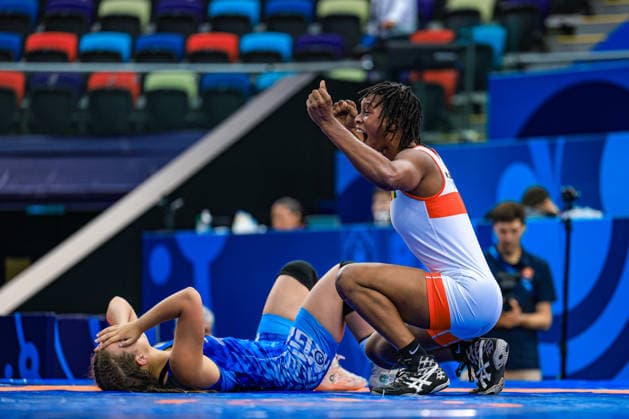 U17, U 17 Wrestling World Championships 61kg WW - Mariama Foula Kaba (GUI) df. Eleni Ntounia (GRE) *** U17 Wrestling World Championships, 61 kg, Women s Weight Class: Mariama Foula Kaba (GUI) defeated Eleni Ntounia (GRE) Copyright: xUnitedxWorldxWrestlingx xAmirrezx UWW-U17-WC-BAKU-2026