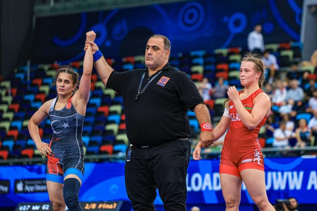 U17, U 17 Wrestling World Championships 61kg WW - Ozdenur Ozmez (TUR) df. Maryia Khrushchova (BLR) *** U17 Wrestling World Championships, 61 kg, WW: Ozdenur Ozmez (TUR) def. Maryia Khrushchova (BLR) Copyright: xUnitedxWorldxWrestlingx xAmirrezx UWW-U17-WC-BAKU-2026
