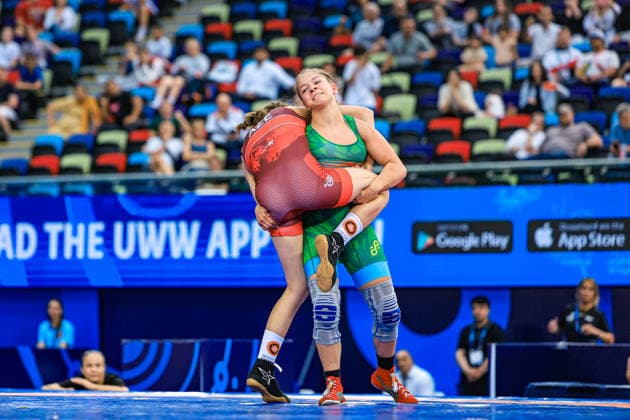 U17, U 17 Wrestling World Championships 69kg WW - Khuslen Munkhbayasgalan (MGL) df. Hibiki Iida (JPN) *** U17 Wrestling World Championships, 69 kg, WW: Khuslen Munkhbayasgalan (MGL) defeated Hibiki Iida (JPN) Copyright: xUnitedxWorldxWrestlingx xAmirrezx UWW-U17-WC-BAKU-2026