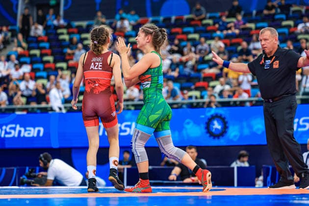 U17, U 17 Wrestling World Championships 69kg WW - Khuslen Munkhbayasgalan (MGL) df. Hibiki Iida (JPN) *** U17 Wrestling World Championships, 69 kg, WW: Khuslen Munkhbayasgalan (MGL) defeated Hibiki Iida (JPN) Copyright: xUnitedxWorldxWrestlingx xAmirrezx UWW-U17-WC-BAKU-2026