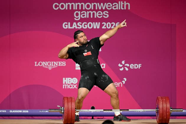 COM26 WEIGHTLIFTING, Joshua Uikilifi Jr of Tonga gestures after a lift in the Men™s 110kg Weightlifting during the Glasgow 2026 Commonwealth Games at the SEC Armadillo in Glasgow, Scotland, Thursday, July 30, 2026. ( NO ARCHIVING, EDITORIAL USE ONLY Glasgow Scotland United Kingdom  Copyright: xLUKASxCOCHx 20260730174934462274