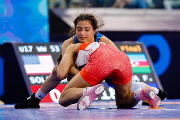 U17, U 17 Wrestling World Championships 53kg WW - Marlee Jade Solomon (USA) df. Fatima Bayramova (AZE) *** U17 Wrestling World Championships, 53kg Weight Class: Marlee Jade Solomon (USA) defeated Fatima Bayramova (AZE) by fall Copyright: xKostadinxAndonovx UWW-U17-WC-BAKU-2026