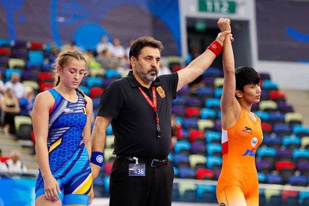 U17, U 17 Wrestling World Championships 53kg WW - Akshara Akshara (IND) df. Madalina Margareta Pavel (ROU) *** U17 Wrestling World Championships, 53 kg WW: Akshara Akshara (IND) def. Madalina Margareta Pavel (ROU) Copyright: xKostadinxAndonovx UWW-U17-WC-BAKU-2026