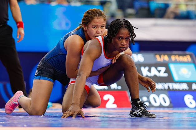 U17, U 17 Wrestling World Championships 61kg WW - Aruzhan Bakytnur (KAZ) df. Mariama Foula Kaba (GUI) *** U17 Wrestling World Championships, 61 kg WW: Aruzhan Bakytnur (KAZ) defeated Mariama Foula Kaba (GUI) Copyright: xKostadinxAndonovx UWW-U17-WC-BAKU-2026