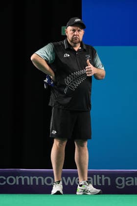 COM26 BOWLS, Ali Forsyth of New Zealand gestures as New Zealand play Tonga in the Bowls Men s Pairs Sectional, Section D, Round 2 of the Glasgow 2026 Commonwealth Games at SEC Centre Hall 3 in Glasgow, Scotland, Thursday, July 30, 2026. ( NO ARCHIVING, EDITORIAL USE ONLY, AUSTRALIA ONLY Glasgow Scotland United Kingdom  Copyright: xSIMONxSTACPOOLEx 20260730159914225643