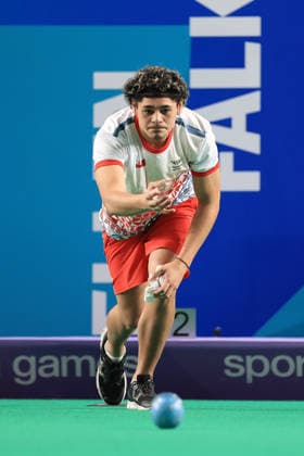 COM26 BOWLS, Liam Hill of Tonga in action as New Zealand play Tonga in the Bowls Men s Pairs Sectional, Section D, Round 2 of the Glasgow 2026 Commonwealth Games at SEC Centre Hall 3 in Glasgow, Scotland, Thursday, July 30, 2026. ( NO ARCHIVING, EDITORIAL USE ONLY, AUSTRALIA ONLY Glasgow Scotland United Kingdom  Copyright: xSIMONxSTACPOOLEx 20260731183447001699