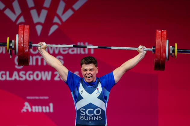 RECORD DATE NOT STATED 30th July 2026; Glasgow, Scotland; 2026 Commonwealth Games, Day Eight; Mens 110kg Weightlifting, Drew Burns (SCO) in the snatch RogerxEvans
