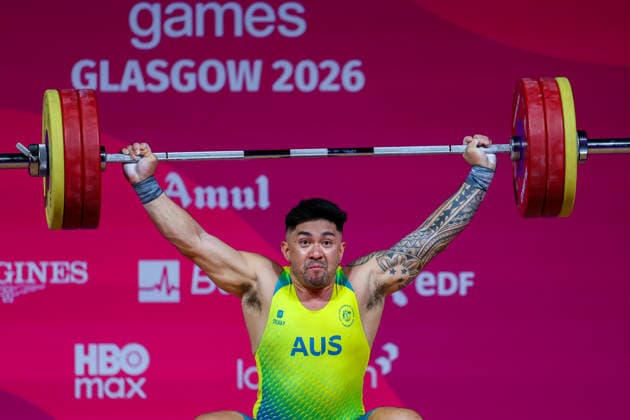 RECORD DATE NOT STATED 30th July 2026; Glasgow, Scotland; 2026 Commonwealth Games, Day Eight; Mens 110kg Weightlifting, Ridge Barredo (AUS) in the snatch RogerxEvans