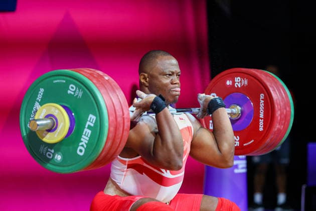 RECORD DATE NOT STATED 30th July 2026; Glasgow, Scotland; 2026 Commonwealth Games, Day Eight; Mens 110kg Weightlifting, Cyrille Tchatchet II (ENG) in the clean and jerk RogerxEvans