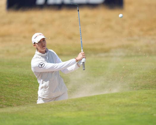 LYTHAM, ENGLAND - JULY 30: Alexandra Forsterling (GER) plays from a green side bunker on the 17th hole during Round 1 at the 50th AIG Women™s Open Championship at the Royal Lytham and St Anne™s Golf Club, Lytham on July 30, 2026 in Lancashire, England The 50th AIG Women™s Open Championship