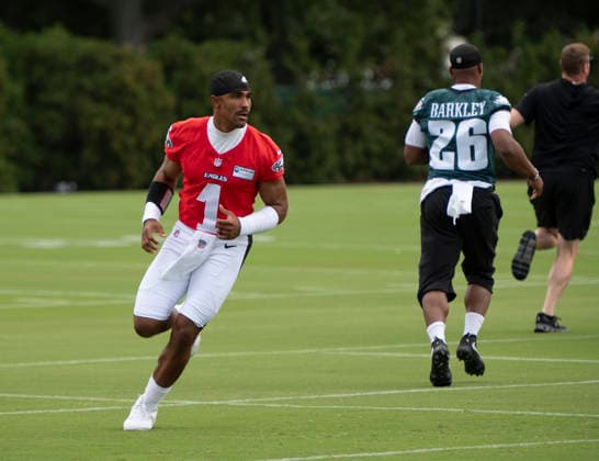 July 30, 2026, Philadelphia, Pennsylvania, United States: Philadelphia Eagles QB JALEN HURTS (1) in action during the Eagles training camp held at the Jefferson Health Complex in Philadelphia Pa Philadelphia United States - ZUMArf1_ 20260730_zaf_rf1_014 Copyright: xRickyxFitchettx