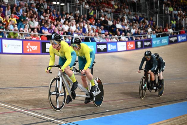 Glasgow 2026 Commonwealth Games Picture by Olly Hassell SWpix.com - 30 07 2026 - Glasgow 2026 Commonwealth Games - Track cycling, Rad, Radsport, Bahnrad, Bahn and Para Track Cycling - Sir Chris Hoy Velodrome, Glasgow, Scotland - Women s Tandem B Sprint Final - For Gold - Jessica Gallagher piloted by Jacqueline Mengler-Mohr of Australia Glasgow Sir Chris Hoy Velodrome Scotland Copyright: x xSWpix.comx(t axPhotographyxHubxLtd)xOllyxHassell SWpix.comx SWP-3030-16056
