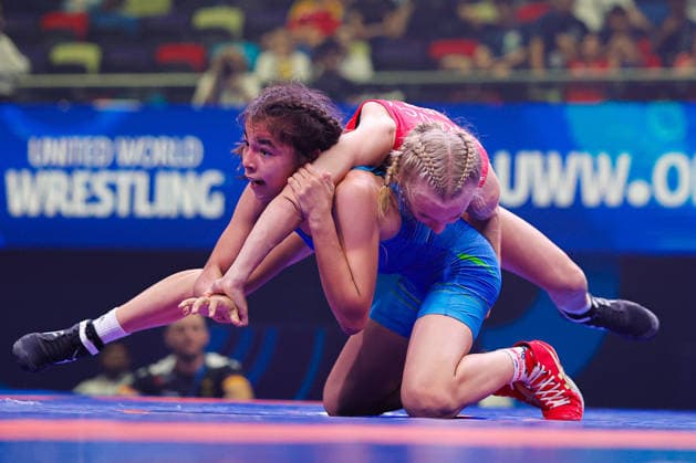 U17, U 17 Wrestling World Championships 43kg WW - Mukhlisa Masharipova (UZB) df. Finja Viviane Strauch (GER) *** U17 Wrestling World Championships, 43 kg WW: Mukhlisa Masharipova (UZB) def. Finja Viviane Strauch (GER) Copyright: xKostadinxAndonovx UWW-U17-WC-BAKU-2026