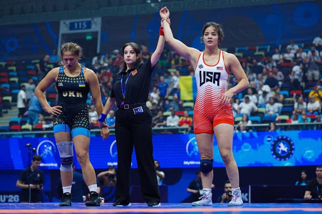 U17, U 17 Wrestling World Championships 73kg WW - Kaili Aulani Manuel (USA) df. Solomiia Petriv (UKR) *** U17 Wrestling World Championships, 73 kg WW: Kaili Aulani Manuel (USA) defeated Solomiia Petriv (UKR) by fall Copyright: xKostadinxAndonovx UWW-U17-WC-BAKU-2026