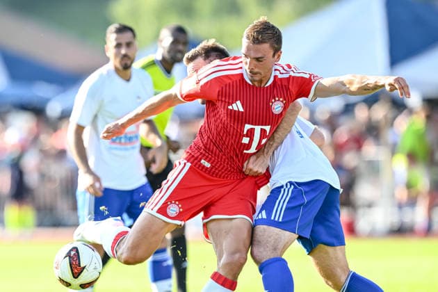 Rottach - Egern, Deutschland, 30.07.26: Joao Palhinha (FC Bayern München) und Julian Wiefarn (FC Rottach-Egern) im Zweikampf waehrend des Friedly Match Spiels zwischen dem FC Rottach - Egern vs FC Bayern München im Stadion am Birkenmoos am 30. Juli 2026 in Rottach - Egern, Deutschland. (Foto von Harry Langer DeFodi Images) Rottach - Egern, Germany, 30.07.26: Joao Palhinha (FC Bayern München) und Julian Wiefarn (FC Rottach-Egern) battle for the ball during the Friedly Match match between FC Rottach - Egern vs FC Bayern München at Stadion am Birkenmoos on July 30, 2026 in Rottach - Egern, Germany. (Photo by Harry Langer DeFodi Images) DFB DFL REGULATIONS PROHIBIT ANY USE OF PHOTOGRAPHS AS IMAGE SEQUENCES AND OR QUASI-VIDEO. (Photo by Harry Langer DeFodi Images) DFB DFL REGULATIONS PROHIBIT ANY USE OF PHOTOGRAPHS AS IMAGE SEQUENCES AND OR QUASI-VIDEO. - *** Rottach Egern, Germany, July 30, 2026: Joao Palhinha of FC Bayern Munich and Julian Wiefarn of FC Rottach Egern battle for the ball during the friendly match between FC Rottach Egern and FC Bayern Munich at the Birkenmoos Stadium on July 30, 2026, in Rottach Egern, Germany. Photo by Harry Langer, DeFodi Images. Rottach Egern, Germany, July 30, 2026: Joao Palhinha of FC Bayern Munich and Julian Wiefarn of FC Rottach Egern battle for the ball during the friendly match between FC Rottach Egern and FC Bayern Munich at Stadion am Birkenmoos on July 30, 2026, in Rottach Egern, Germany. Photo by Harry Langer, DeFodi Images. DFB and DFL regulations prohibit any use of photographs as image sequences and or quasi-video. Photo by Harry Langer, DeFodi Images. DFB and DFL regulations prohibit any use of photographs as imSEQUENCES AND OR QUASI-VIDEO