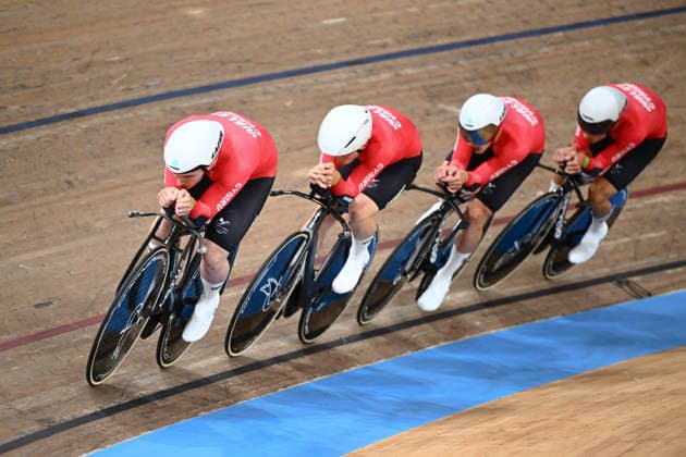 Glasgow 2026 Commonwealth Games Picture by Olly Hassell SWpix.com - 30 07 2026 - Glasgow 2026 Commonwealth Games - Track cycling, Rad, Radsport, Bahnrad, Bahn and Para Track Cycling - Sir Chris Hoy Velodrome, Glasgow, Scotland - Men s 4000m Team Pursuit - For Bronze - Rhys Britton, Rory Gravelle, William Roberts, William Salter of Wales Glasgow Sir Chris Hoy Velodrome Scotland Copyright: x xSWpix.comx(t axPhotographyxHubxLtd)xOllyxHassell SWpix.comx SWP-3030-16186