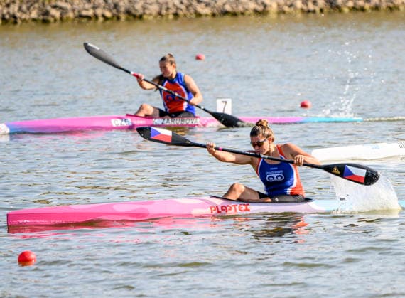 Czech Championships in Racice, July 30, 2026. K1 500 m Women category. Anezka Paloudova (front). (CTKxPhoto OndrejxHajek) CTKPhotoP2026073007306  CTKPhotoP2026073007306