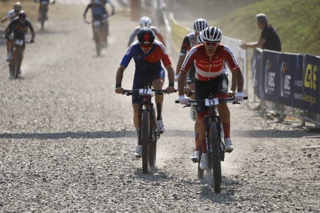 30.07.2026, Monteceneri, Monte Ceneri, 2026 UEC MTB European Championship, EM, Europameisterschaft XCC Men U23 s Final (cross country short track) Alexander Hammerle 13 (AUT), Romano Püntener 17 (LIE) Monteceneri Monte Ceneri Ticino Switzerland *** July 30, 2026, Monteceneri, Monte Ceneri, 2026 UEC MTB European Championship XCC Men s U23 Final, Cross Country Short Track: Alexander Hammerle (13, AUT), Romano Püntener (17, LIE), Monteceneri, Monte Ceneri, Ticino, Switzerland Copyright: xJustPictures.ch FrancescoxMinghettix jp-en-FrMi-_NG_1896