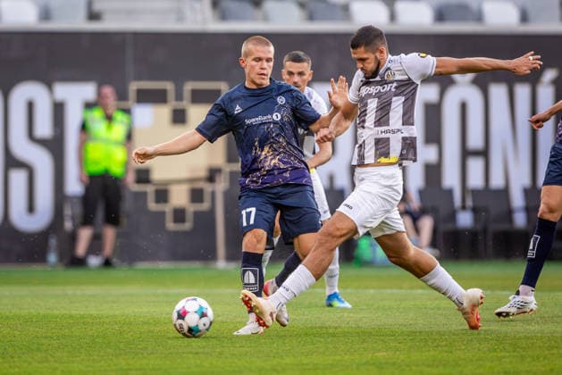 HRADEC KRALOVE - TROMSO Filip Cihak of Hradec and Isaac Dahlqvist of Tromso during the second leg of second qualifying round of UEFA Europa league football match between FC Hradec Kralove and Tromso IL at the Malsovicka Arena Stadium. Hradec Kralove, Czechia, July 30, 2026. Photo by Branislav Racko Copyright: xx 080A8348
