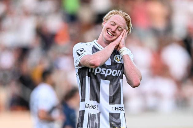 Hradec Kralove s goal scorer, Tom Sloncik, celebrates during the second leg of the Europa League second qualifying round between FC Hradec Kralove and Tromso IL, Hradec Kralove, July 30, 2026. (CTKxPhoto DavidxTanecek) CTKPhotoP2026073008271  CTKPhotoP2026073008271