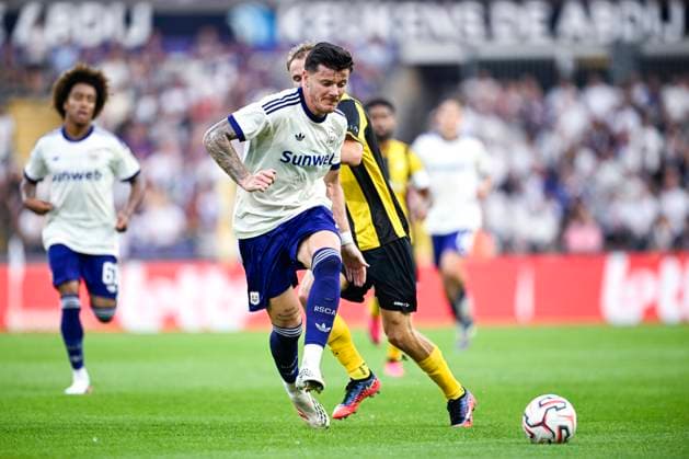 RSC Anderlecht v Hammarby IF - UEFA Europa League ANDERLECHT, BELGIUM - JULY 30 : Biancone Giulian defender of RSC Anderlecht in action during the UEFA Europa League 2026 27 second qualifying round second leg between RSC Anderlecht and Hammarby IF on July 30, 2026 in Anderlecht, Belgium, 30 07 2026 Anderlecht Belgium  Copyright: xTomasxSiskx